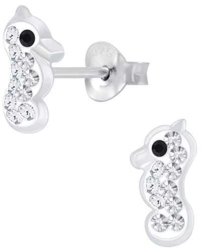 Joy|S - Zilveren zeepaardje oorbellen - 5 x 9 mm - wit kristal