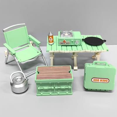 Miniatuur Camping Meubilair Set met Tafel, Stoelen, Gasfornuis en Opbergdoos voor Buitenactiviteiten en Tuingebruik