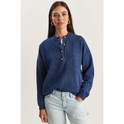 Knitted Sweater met Knopenkraag