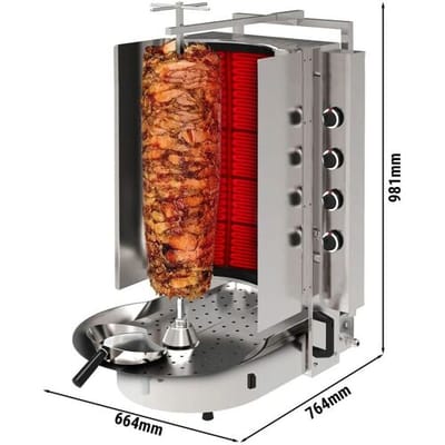 GGM Gastro Gas Gyros-/ Dönergrill - mit ROBAX® Glas – 16 kW – 8 Brenner – max. 75 kg Zilver