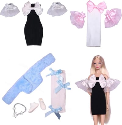 Set van 3 Kledingstukken en Accessoires voor 29,9 cm Poppen, Modieuze Jurken en Elegante Sets voor Creatief Spel en Modeplezier voor Meisjes