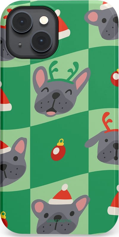 Casetastic hoesje geschikt voor Apple iPhone 14 Plus - MagSafe - Dubbellaagse bescherming - Schattige Kersthondjes - Fashion Case - Groen Grijs
