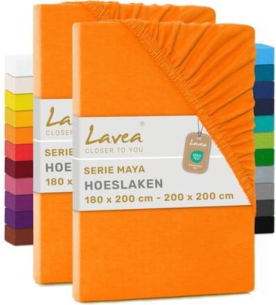 Lavea® Set van 2 Hoeslakens 180x200 cm – 100% Zacht en Ademend Katoen – voor Dikke Matrassen tot 20 cm – Jersey met Elastiek rondom – Zonsondergang Rood