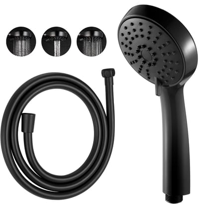 Dailygoods - OFFO Douchekop met Slang, 1,6 m Slang, met 3 Sproeimodi, Hoofddouche met Waterbesparende Slang, Handdouchekop voor de Badkamer, Chroom Rond 10 cm,Gitzwart
