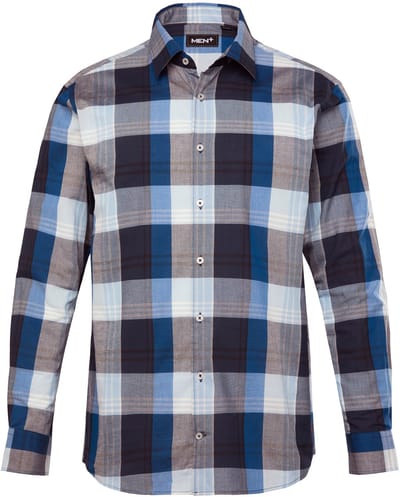 Men Plus - Heren - Geruit overhemd lange mouwen Kentkraag Comfort Fit - Navy blauw - Maat L