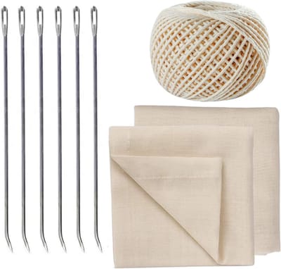 9 Pack Roast Trussing Needles voor Vleesbinding - RVS Naaigerei voor Kip, Varkensvlees en Gevogelte met Keuken Touw en Kaasdoek