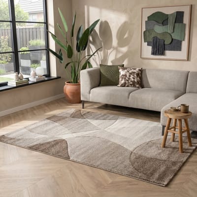 Flycarpets Vernazza Abstract Vloerkleed - Beige / Grijs - 80x150 cm - Laagpolig Tapijt