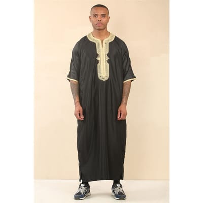 Heren zwart goud Marokkaanse Thobe Djellaba Jubba Robe Eid