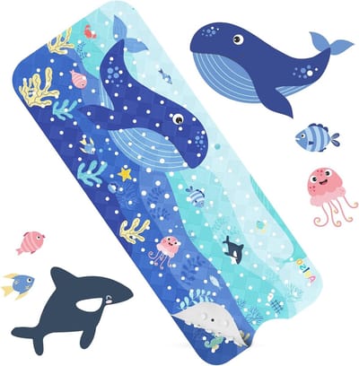 Kinderen Badmat Antislip met 2 Ophanghaken, 100% BPA Vrij, Schimmelbestendig en Machinewasbaar, 100 x 40 cm, Veiligheid en Comfort voor Badkamer