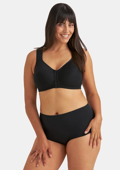 Beha zonder beugels en met voorsluiting - zwart - Gr. 100 B van Goldner Fashion