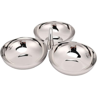 Plat à en-cas en acier inoxydable 304 avec poignée Plateau de service sûr Bols à bonbons pour cuisine maison Camping Pique-nique Fête L white