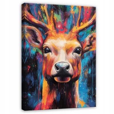 WALLARENA - Canvas schilderij - 100x70 cm - Abstracte afbeelding van een kleurrijke hert voor slaapkamer, salon en keuken