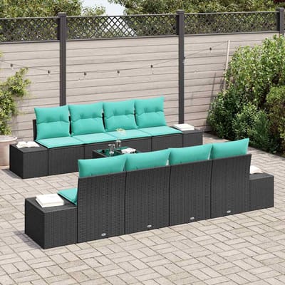 vidaXL - Tuinbank - Set - 9 - st - Zwart - en - Turkoois - poly - rattan
