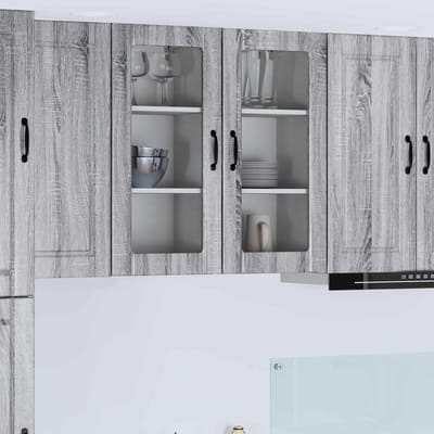 vidaXL - Wandglas - Kasten - PORTO - Grijs - Sonoma - 40 - x - 31 - x - 80 - cm - Bewerkt - hout