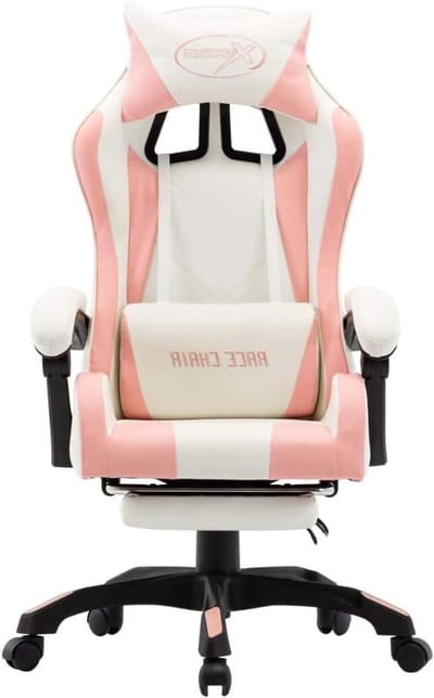 Comfortabele Stoel - Bureaustoel Werkstoel - Langdurig Zitten - Met Uittrekbare Voetensteun - 64 x 65 cm - Roze Wit
