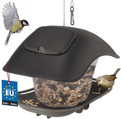 KOTARBAU® Vogelvoederhuisje Om Op Te Hangen, Kunststof, 24x17 cm, Zwart, Hangend Vogelvoederhuisje met Stalen Kabel, Weerbestendig, Duurzaam, voor Tuin