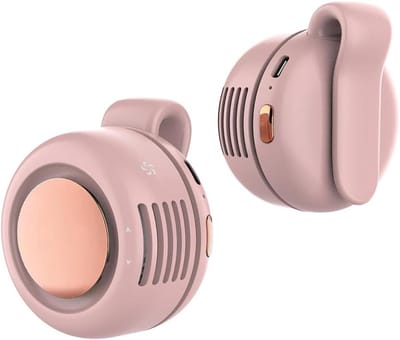 Draagbare, stille en bladeloze clipventilator – Oplaadbare en draagbare ventilator – Handsfree koeling voor taille en nek – 3 snelheden – 6 uur gebruiksduur – USB-C snelladen (Roze)