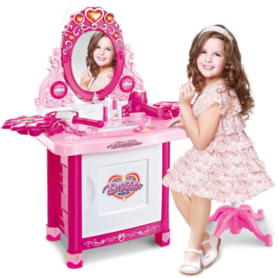 Rijoka Kaptafel Met Krukje - Tafelset Deluxe - Inclusief Sieraden, Föhn, Make-Up