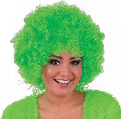 Verkleed pruik - afro - neon groen - volwassenen - afropruik - Carnaval pruiken - disco - hippie - krullenpruik