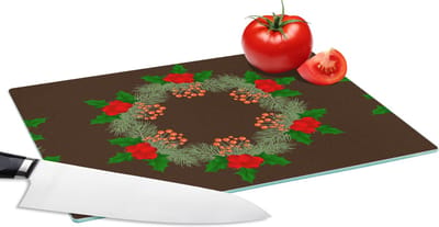 Glazen Snijplank - 28x20 - Kerstkrans - Hulst - Patronen - Snijplanken Glas