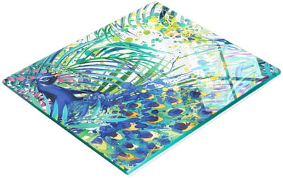 Keuken serveerplank van gehard glas met pauwenmotief, 60x52 cm