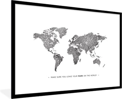 Poster in lijst - Fotolijst 120x80 cm - Posters - Wereldkaart - Quote - Vingerafdruk - Kindje - Jongens - Meisjes - Posterlijst zwart - Decoratie - Wanddecoratie woonkamer - Muurdecoratie slaapkamer