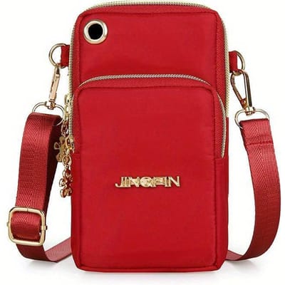 Sac à bandoulière pour téléphone portable, mini sac tendance, couleur unie, porte-monnaie, sac à bandoulière suspendu au cou, portefeuille à 3 couches rouge
