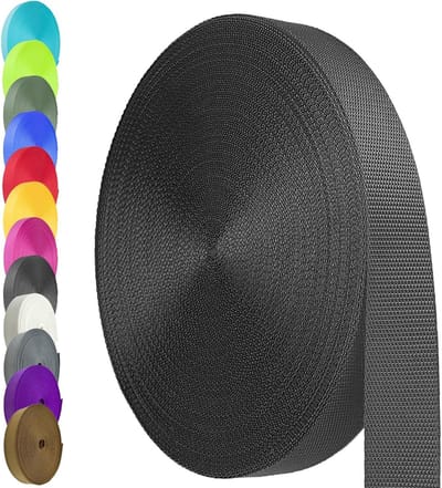 Nylon singelband 1 inch 1,5 inch, zwaar belastbare nylon singelband 30 m, duurzame nylon omsnoering voor binnen- of buitenuitrusting, doe-het-zelf knutselen, repareren, (zwart, 12 Yard)