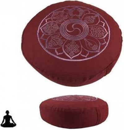 Meditatiekussen Licht aubergine 8 symbolen geborduurd - Katoen - Boekweit - 33x17 - Licht aubergine - L
