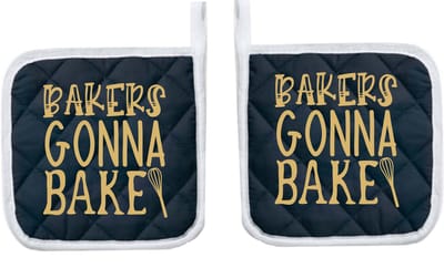 Eizook Pannenlappen 2 Stuks Navy Bedrukt - BAKERS GONNA BAKE In GOUD- Zacht Katoen met Polyester Pannenonderzetter Hittebestendige Pannenlap tot 250°C