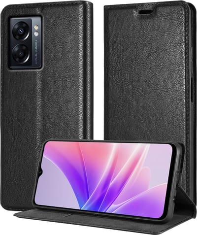 Cadorabo Hoesje geschikt voor Oppo A57 5G / A77 5G / Realme V23 in ZWARTE NACHT - Beschermhoes met magnetische sluiting, standfunctie en kaartvakje Book Case Cover Etui