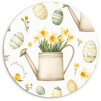 WallCircle® Wandcirkel 120x120 cm - Muurcirkel Gieter - Bloemen - Eieren - Muurdecoratie woonkamer - Wanddecoratie slaapkamer - Kamer decoratie accessoires - Ronde schilderijen XXL