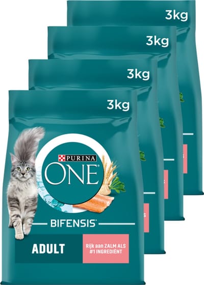 PURINA ONE Adult - Kattenbrokjes - Zalm & Volkoren Granen - 4 x 3 kg