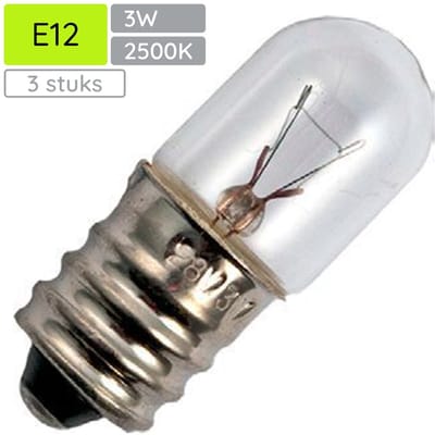 Signaallamp E12 12V 3W - 250 mAh - 3 stuks - T13 Gloeilamp Ø13mm - 33mm - 2500K - Dimbaar