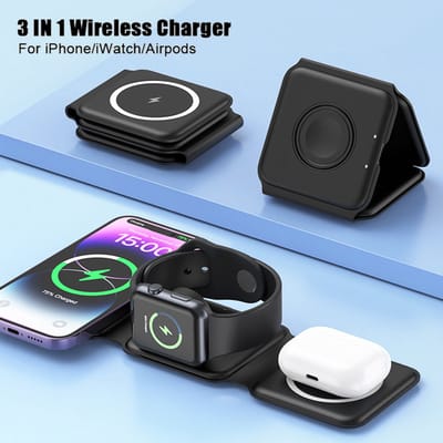 QI - 3 in 1 Magnetische draadloze opvouwbare snel lader QI. Geschikt voor oa. Apple en Samsung