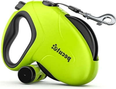 Verstelbare Hondenriem met Poepzakjeshouder, 10 m Lange Touw met 360° Draaivrije Functionaliteit, Antislip Handvat en Snelle Remknop, Geschikt voor Honden tot 50 kg