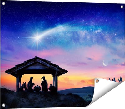 Gards Tuinposter Heilige Familie van Jezus met de Ster van Bethlehem - 80x60 cm - Tuindoek - Tuindecoratie - Wanddecoratie buiten - Tuinschilderij