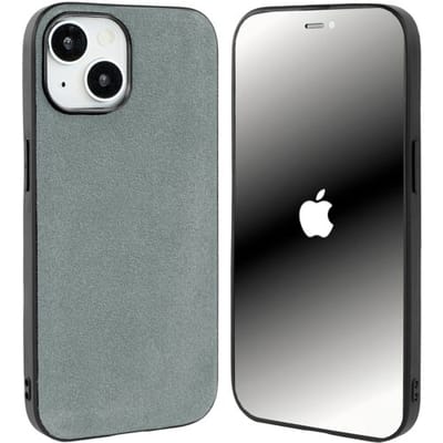 Coverzs Alcantara & TPU Magneet hoesje geschikt voor iPhone 14 hoesje - kunstleren telefoonhoesje - kwalitatieve backcover - duurzaam Alcantara kunstleren materiaal - telefoonhoesje met camerabumper (grijs)
