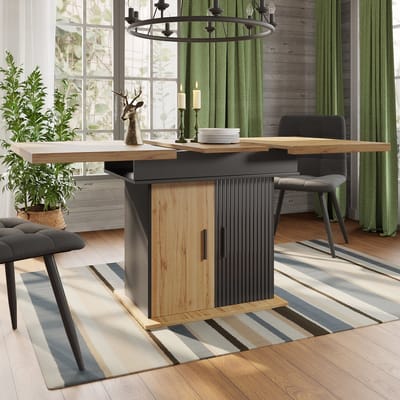 Wishdor Eettafel 110-140*80*75cm, uitschuifbaar met dubbelzijdig uitschuifsysteem, MDF blad en opbergruimte