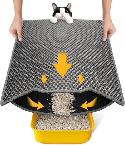 kattenbakmat, 60 x 45 cm, honingraatstructuur, dubbellaags, waterdicht, urinebestendig, vuilopvangmat, wasbaar, antislip, voor kattenbak, grijs