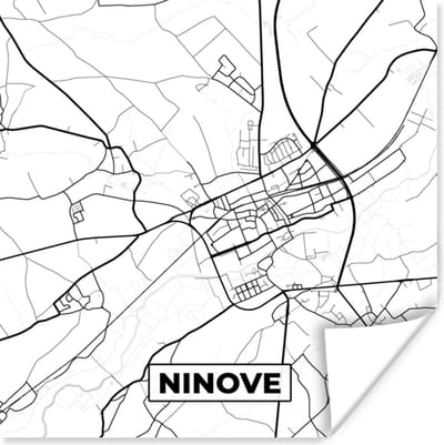 Poster België – Ninove – Stadskaart – Kaart – Zwart Wit – Plattegrond - 100x100 cm XXL