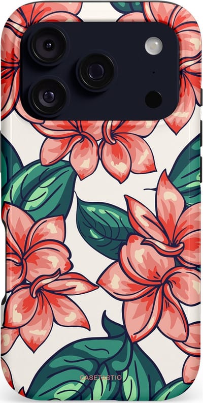 Casetastic hoesje geschikt voor Apple iPhone 17 Pro - MagSafe - Dubbellaagse bescherming - Bloemenparadijs - Fashion Case - Koraal Wit Donkergroen