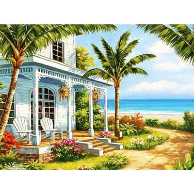 Foret rond complet diamant broderie bord de mer maison 5D bricolage diamant peinture point de croix strass 20X30CM