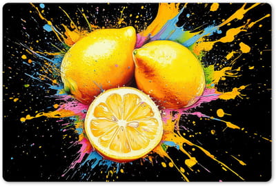 Placemats 45x30 cm - Placemat kunststof - 1 stuk - Citroen - Graffiti - Kleurrijk - Verf - Modern - Borden onderleggers - Decoratie voor op tafel - Keuken tafeldecoratie accessoires - Vinyl onderlegger - Tafelversiering
