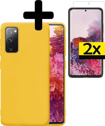 Hoesje - Met 2x Screenprotector - Geschikt voor Samsung Galaxy S20 FE - Sterk & Shockproof - Back Cover - Siliconen Case - Telefoon Hoes - Telefoonhoesjes - Geel