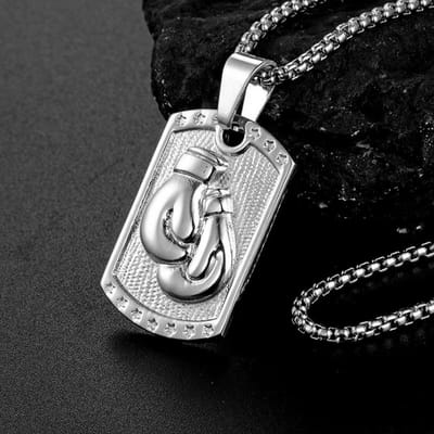 My Sweet Romance® – Ketting Bokshandschoen met Naamplaat – Zilver – 60 cm – RVS – Graveerbaar