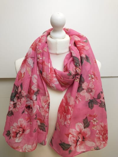 Lange dames sjaal Rita-gebloemd motief-fuchsia wit groen geel zwart roze grijs