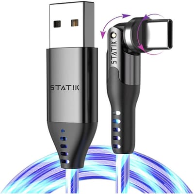 Statik Globright 360 universele kabel 2 m - USB-C/USB-A to USB-C - 12W - 480 Mbps Data Transfer - Licht gevende kabel - Blauw