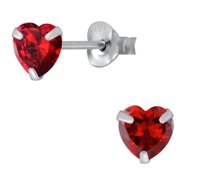 Joy|S - Zilveren hartje oorbellen - 5 mm zirkonia - rood