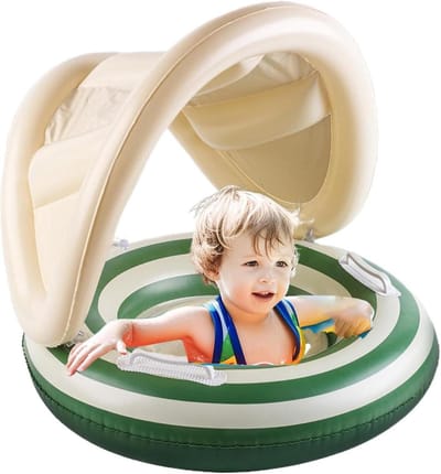 Opblaasbare Zwemstoel - Kinder Zwem Float - Veilig Waterspelen - Met Afneembare Zonnekap - 57x49 cm - Groen